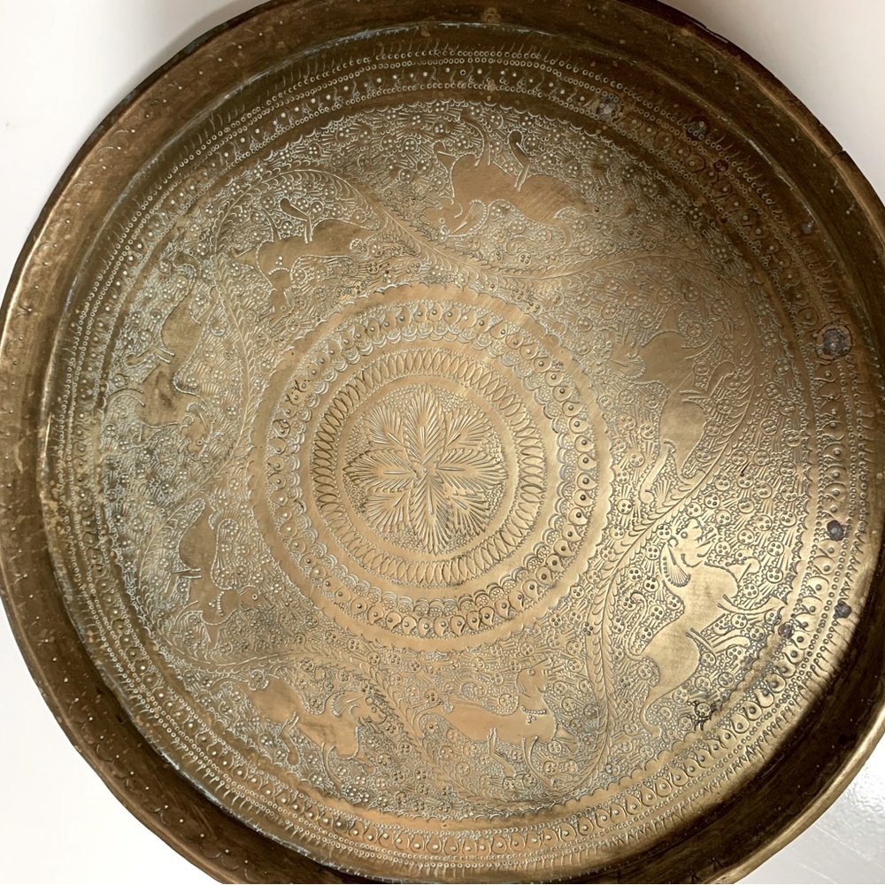Indian / Islamic Asian BrassMetal Tray Plate Circular Antique Wall Hanging